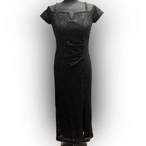 Candalite Black Lace Sequin Cold Shoulder Formal Gown | Size Small